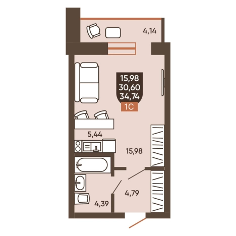Купить однокомнатную квартиру в районе Калининский в Новосибирске. Вариант № 8881665, 0, площадь -  квм, цена 4673000 рублей