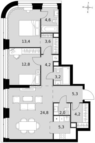 Купить трехкомнатную квартиру у метро Беговая в Москве. Вариант № 9465889, 0, площадь -  квм, цена 60081360 рублей