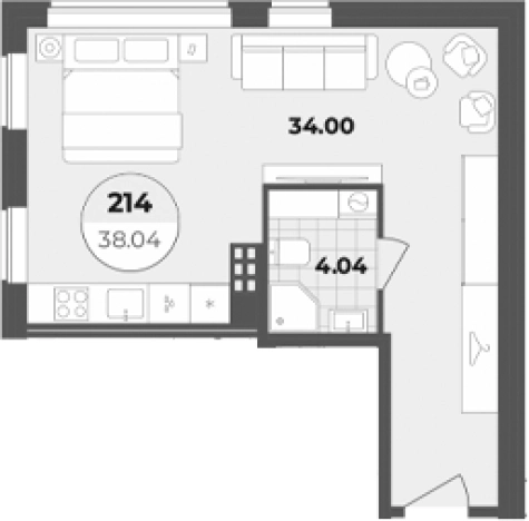 . Вариант № 6855476, 0, площадь - 38.43 квм, цена 14607243 рублей