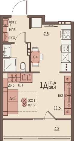 Купить однокомнатную квартиру в ЖК Жилой комплекс "Второе дыхание" в Пензенской области. Вариант № 1526901, 0, площадь -  квм, цена 3688000 рублей