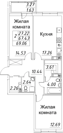 Купить трехкомнатную квартиру на улице проспект Авиаконструкторов в Санкт-Петербурге. Вариант № 67779, 0, площадь -  квм, цена 19003434 рублей