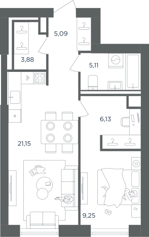 . Вариант № 7645487, 0, площадь - 50.61 квм, цена 20241469 рублей