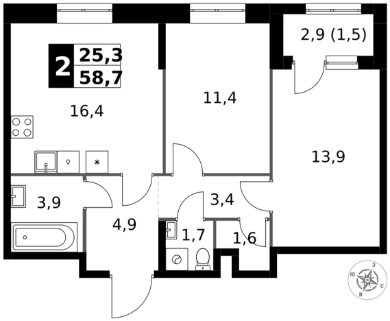 Купить двухкомнатную квартиру в новостройках в районе Гольяново в Москве. Вариант № 9716388, 0, площадь -  квм, цена 21049820 рублей