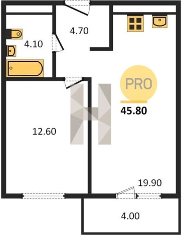 . Вариант № 70610, 0, площадь - 45.8 квм, цена 3572400 рублей