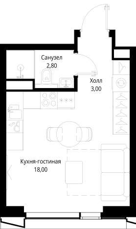 . Вариант № 5461812, 0, площадь - 23.8 квм, цена 13147120 рублей