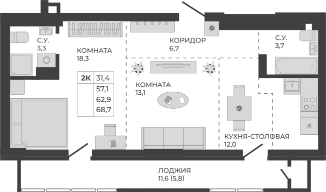 Купить двухкомнатную квартиру в новостройках на улице Тесла в Новосибирской области. Вариант № 7627580, 0, площадь -  квм, цена 10749610 рублей