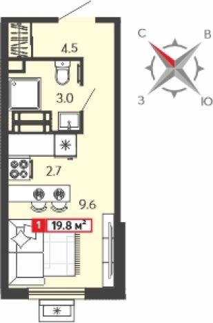 . Вариант № 1659022, 0, площадь - 19.8 квм, цена 2288880 рублей