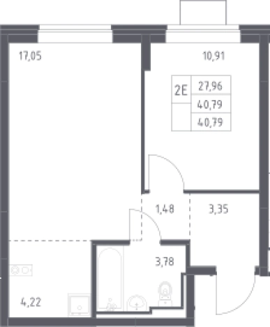 . Вариант № 124869, 1, площадь - 40.79 квм, цена 7757552 рублей