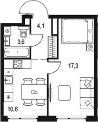 . Вариант № 3590677, 0, площадь - 35.6 квм, цена 16061065 рублей
