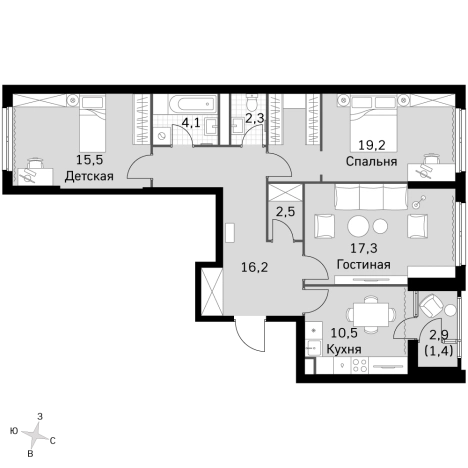 Купить квартиру в ЖК Sky Garden в Москве. Вариант № 9467760, 0, площадь -  квм, цена 41687600 рублей