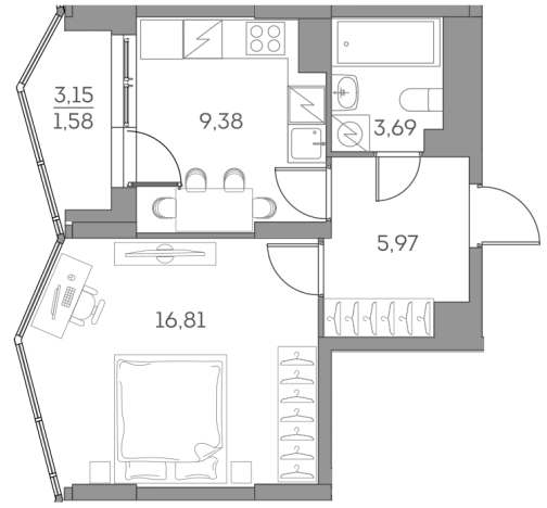 Купить однокомнатную квартиру в ЮВАО в Москве. Вариант № 842010, 0, площадь -  квм, цена 19943631 рублей
