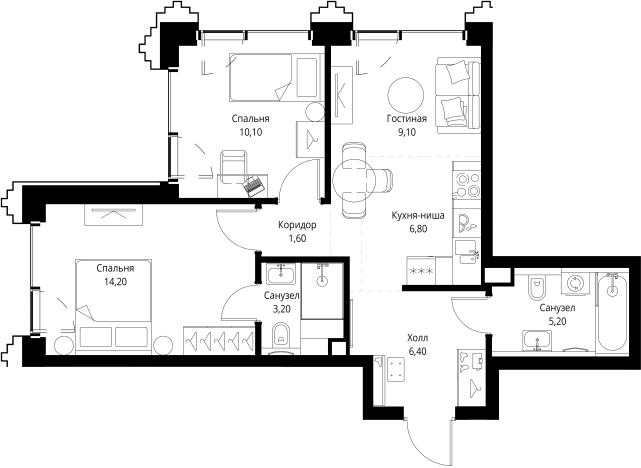 Купить двухкомнатную квартиру в районе Можайский в Москве. Вариант № 10349493, 0, площадь -  квм, цена 34469400 рублей