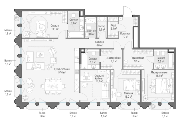 Купить пятикомнатную квартиру у метро Фрунзенская в Москве. Вариант № 169888, 0, площадь -  квм, цена 510870000 рублей