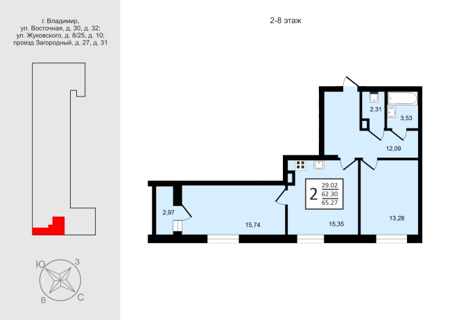 Купить квартиру на улице Жуковского в Владимире. Вариант № 3058351, 0, площадь -  квм, цена 8076400 рублей