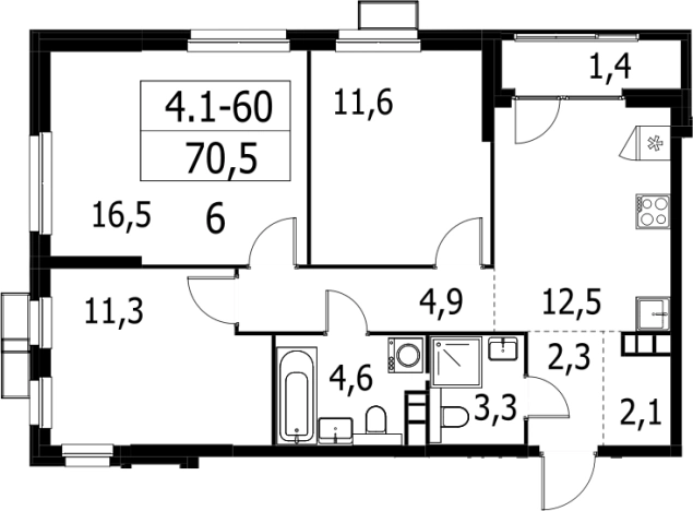 . Вариант № 116439, 0, площадь - 69.1 квм, цена 17998650 рублей