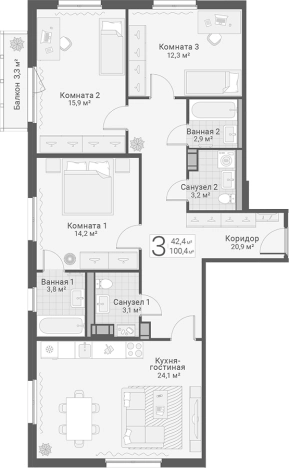 Купить трехкомнатную квартиру в ЖК Руднева, 15 в Санкт-Петербурге. Вариант № 7603628, 0, площадь -  квм, цена 23250000 рублей