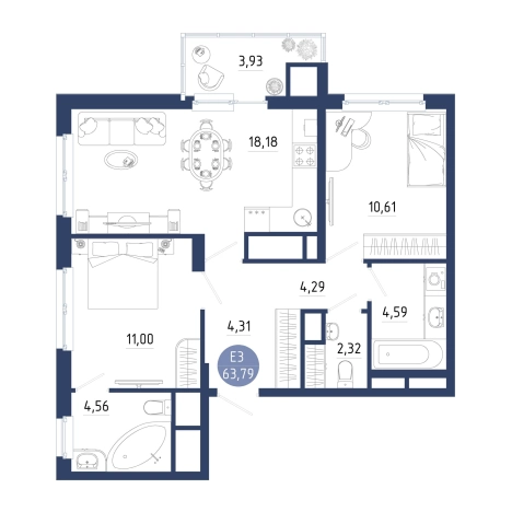Купить двухкомнатную квартиру на улице проезд Бульвар Оптимистов в Рязанской области. Вариант № 7607276, 0, площадь -  квм, цена 7461516 рублей
