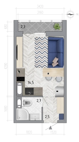 Купить Студию в Воронеже. Вариант № 1043091, 0, площадь - квм, цена 2592655 рублей
