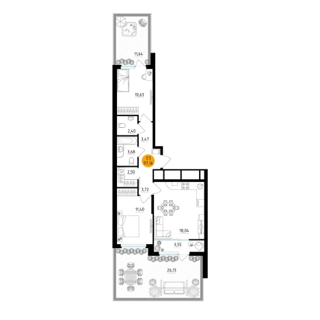 Купить квартиру в новостройках в ЖК Смарт квартал «Центральный» в Рязани. Вариант № 154189, 0, площадь -  квм, цена 8031758 рублей