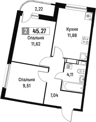 Купить двухкомнатную квартиру в Мурине. Вариант № 6213305, 0, площадь -  квм, цена 8253971 рублей