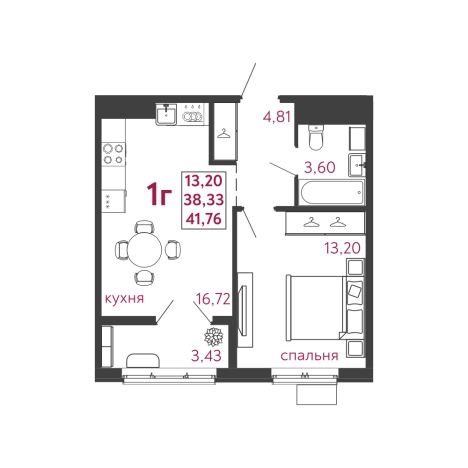 . Вариант № 151604, 0, площадь - 41.76 квм, цена 3967200 рублей