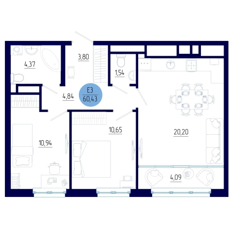 Купить двухкомнатную квартиру на улице проезд Бульвар Оптимистов в Рязанской области. Вариант № 102221, 0, площадь -  квм, цена 7068497 рублей