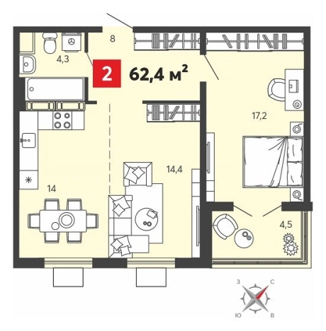 Купить двухкомнатную квартиру в ЖК Жилой комплекс "Радужные дворы" в Пензенской области. Вариант № 85795, 0, площадь -  квм, цена 6339840 рублей