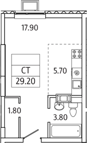 . Вариант № 128979, 0, площадь - 29.2 квм, цена 5848548 рублей