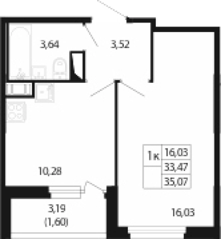 . Вариант № 7609462, 0, площадь - 33.54 квм, цена 9104950 рублей