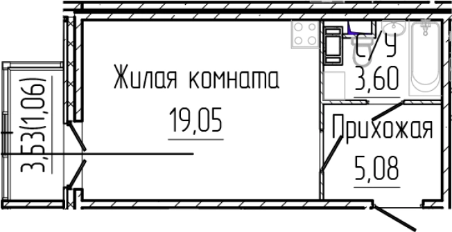 . Вариант № 7979484, 0, площадь - 27.73 квм, цена 5326150 рублей