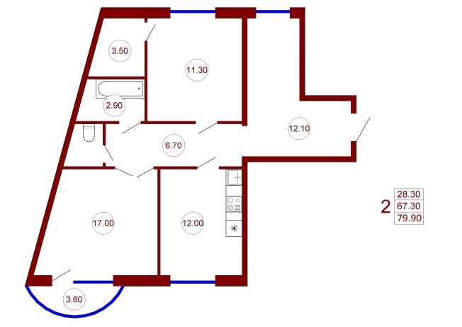 Купить двухкомнатную квартиру в ЖК ЖД на ул. Дзержинского в Воронеже. Вариант № 85532, 0, площадь -  квм, цена 11800000 рублей