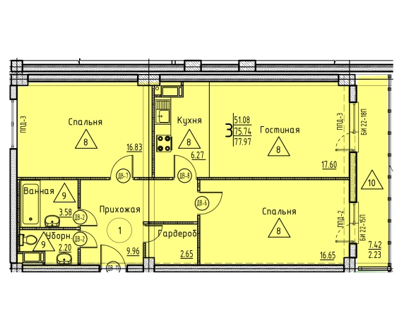Купить трехкомнатную квартиру в новостройках в ЖК Жилой комплекс "Арбековская застава" в Пензе. Вариант № 69609, 0, площадь -  квм, цена 8732640 рублей