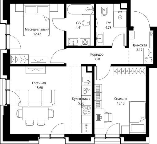 Купить квартиру в ЖК МИРА в Москве. Вариант № 162184, 0, площадь - квм, цена 46761660 рублей
