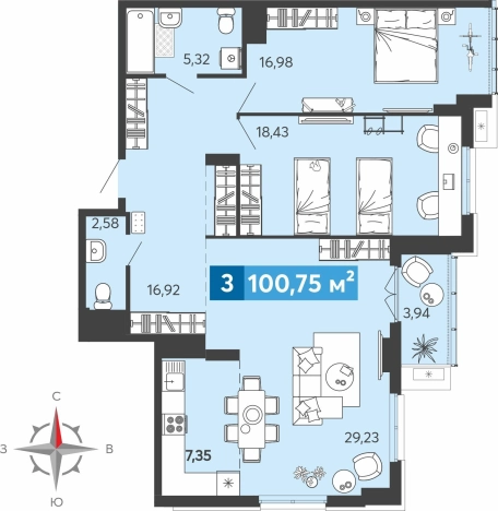 Купить квартиру в ЖК Жилой комплекс "Созвездие (1 очередь)" в Пензенской области. Вариант № 92229, 0, площадь -  квм, цена 13374820 рублей