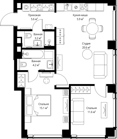 Купить двухкомнатную квартиру в новостройках в районе Савёловский в Москве. Вариант № 141401, 0, площадь -  квм, цена 43361000 рублей