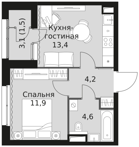 . Вариант № 9496195, 0, площадь - 35.6 квм, цена 22784000 рублей