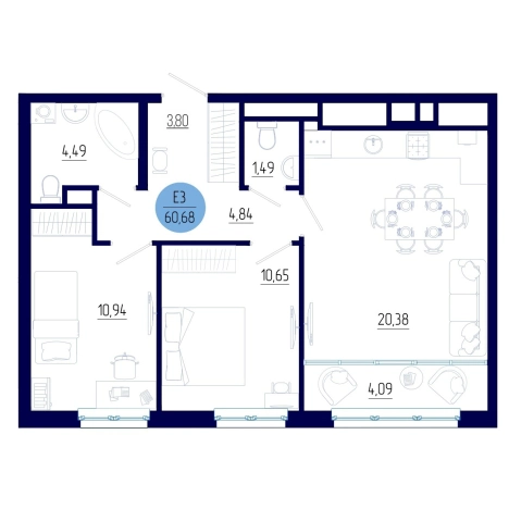 Купить двухкомнатную квартиру на улице проезд Бульвар Оптимистов в Рязанской области. Вариант № 121909, 0, площадь -  квм, цена 7097740 рублей