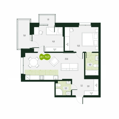 . Вариант № 124412, 0, площадь - 74.23 квм, цена 13577520 рублей