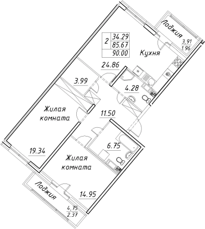 Купить квартиру в новостройках на улице проспект Авиаконструкторов в Санкт-Петербурге. Вариант № 4034231, 0, площадь -  квм, цена 25893720 рублей