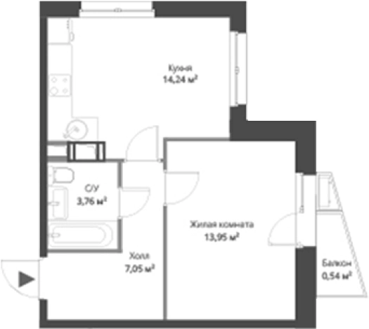 . Вариант № 6057352, 0, площадь - 39 квм, цена 8986644 рублей