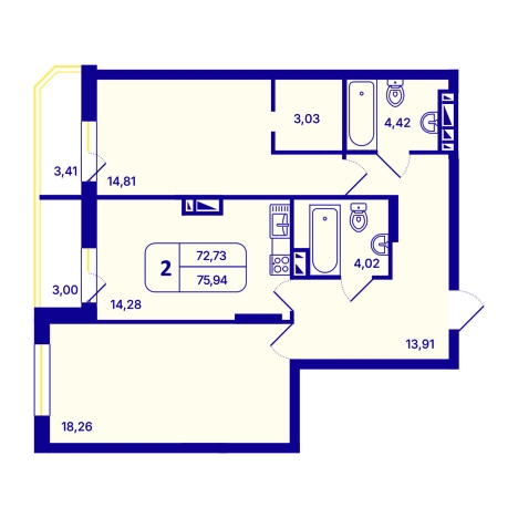 . Вариант № 10056503, 0, площадь - 75.94 квм, цена 9350000 рублей