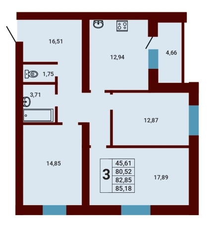 Купить трехкомнатную квартиру в Республике Башкортостан. Вариант № 83879, 0, площадь -  квм, цена 7042250 рублей
