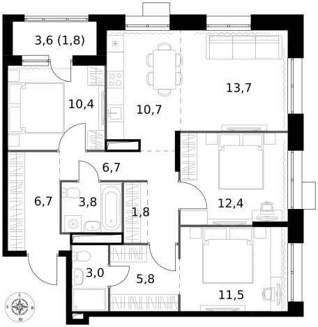 Купить многокомнатную квартиру у метро Саларьево в Москве. Вариант № 9693197, 0, площадь -  квм, цена 30030830 рублей