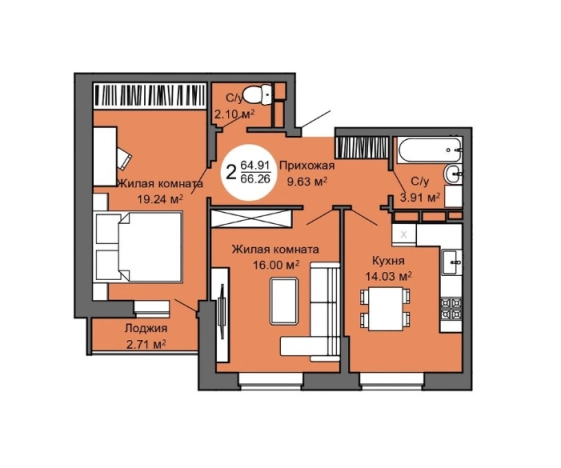 Купить двухкомнатную квартиру на улице Шахтёрская в Тульской области. Вариант № 99262, 0, площадь -  квм, цена 5632100 рублей