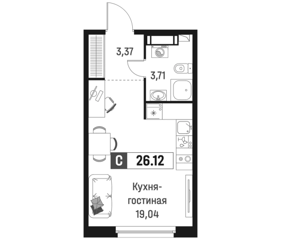 . Вариант № 6867532, 0, площадь - 26.12 квм, цена 5057923 рублей