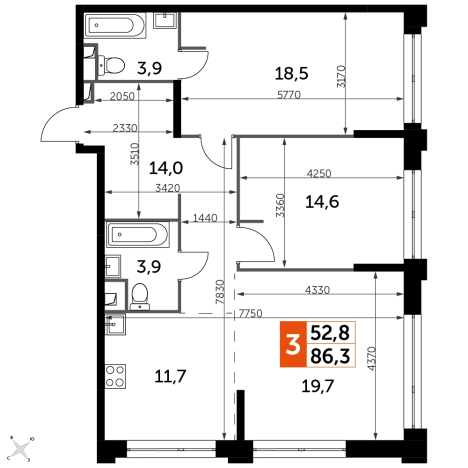 Купить трехкомнатную квартиру в ЖК Sydney City в Москве. Вариант № 62911, 0, площадь -  квм, цена 49411065 рублей
