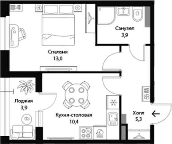 . Вариант № 7829720, 0, площадь - 32.65 квм, цена 7715800 рублей