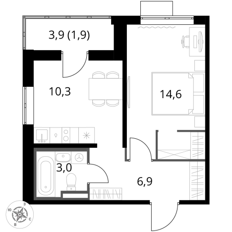 Купить однокомнатную квартиру в новостройках в Видном. Вариант № 9905598, 0, площадь -  квм, цена 11655920 рублей