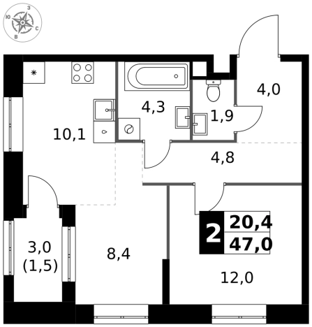 Купить двухкомнатную квартиру у метро Щелковская в Москве. Вариант № 9716445, 0, площадь -  квм, цена 19599000 рублей