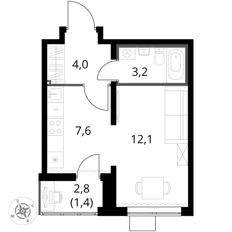 Купить однокомнатную квартиру в ЖК 1-й Южный в Видном. Вариант № 9802179, 0, площадь -  квм, цена 11119070 рублей